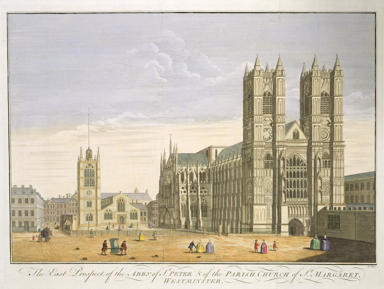 Perspektywa wschodnia opactwa św. Piotra i kościoła parafialnego św. Małgorzaty, Westminster, ryt. B. Cole (fl.1748-75) autorstwa English School