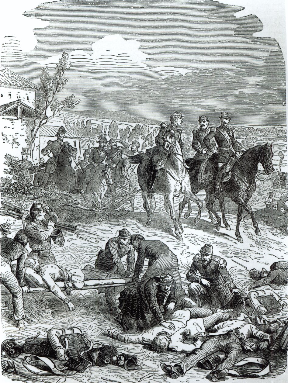 Cesarz Napoleon III na polu bitwy pod Solferino, 24 czerwca 1859 r. autorstwa English School