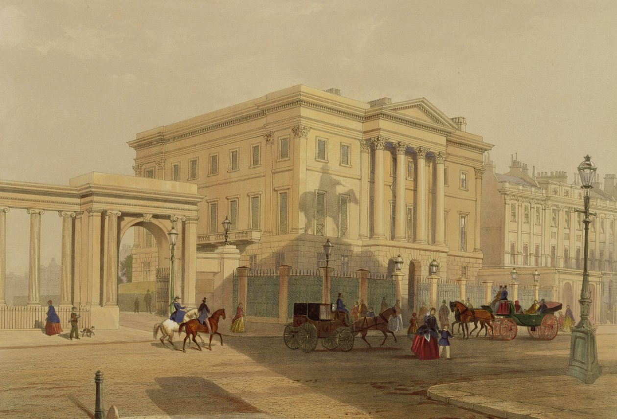 Z zewnątrz Apsley House, 1853, J. Dillon (druk) autorstwa English School