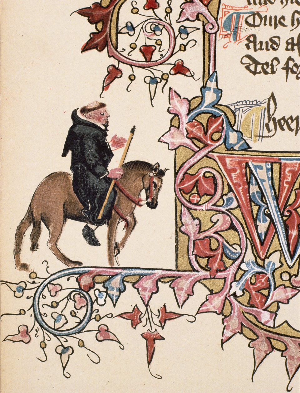 The Friar, fragment z The Canterbury Tales, Geoffrey Chaucer (ok. 1342-1400) Rękopis Ellesmere, wydanie faksymilowe, 1911 (szczegóły oryginalne zob. 128933) autorstwa English School