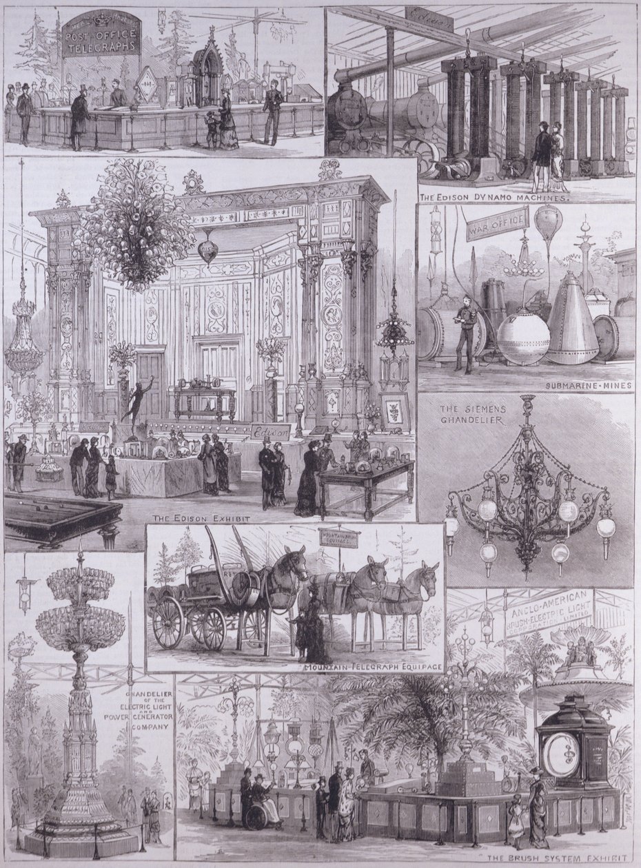 Międzynarodowa wystawa elektryczna w Crystal Palace, z „The Illustrated London News”, 3 kwietnia 1882 r. autorstwa English School