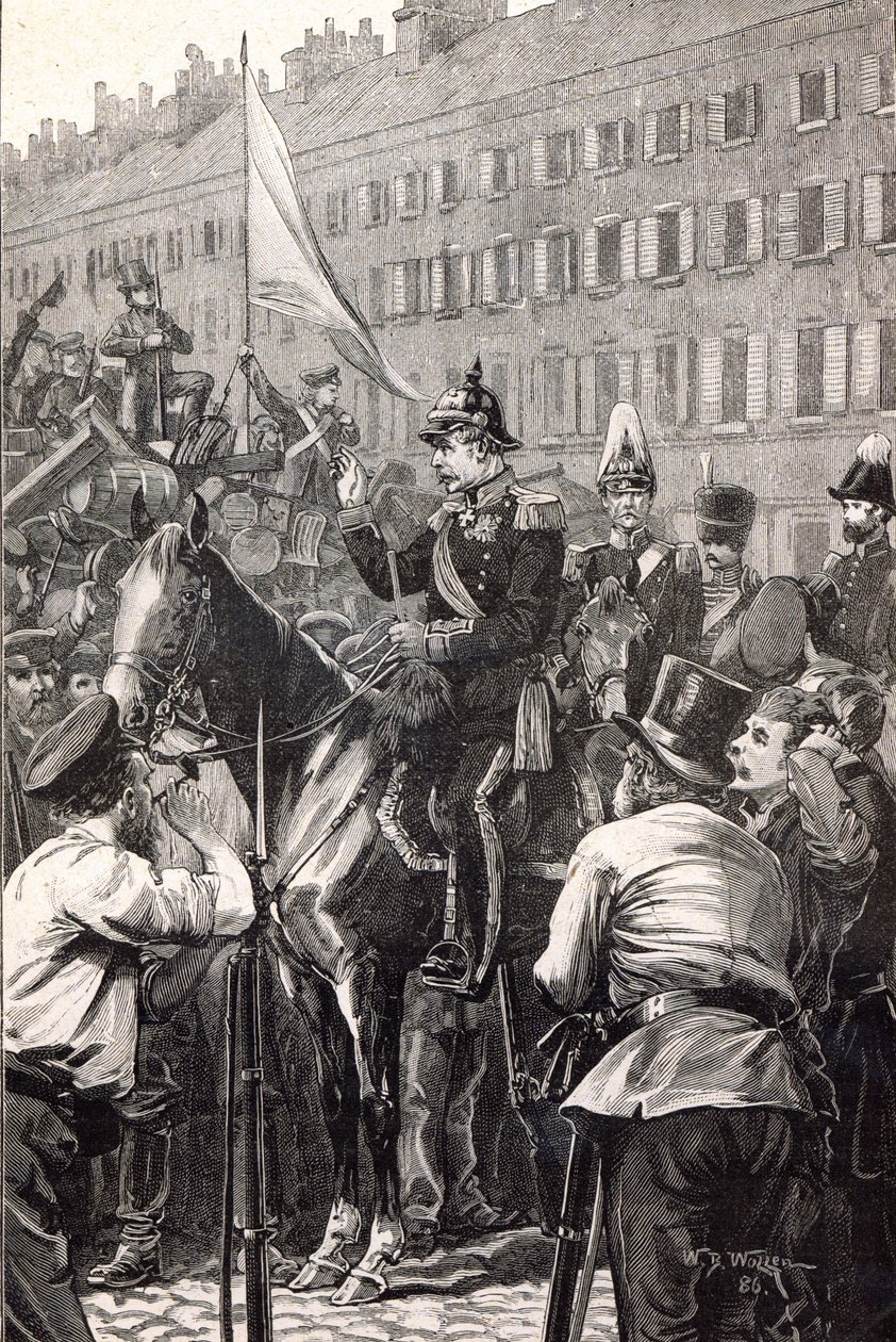 Król pruski przemawiający do berlińczyków w 1848 r. autorstwa English School