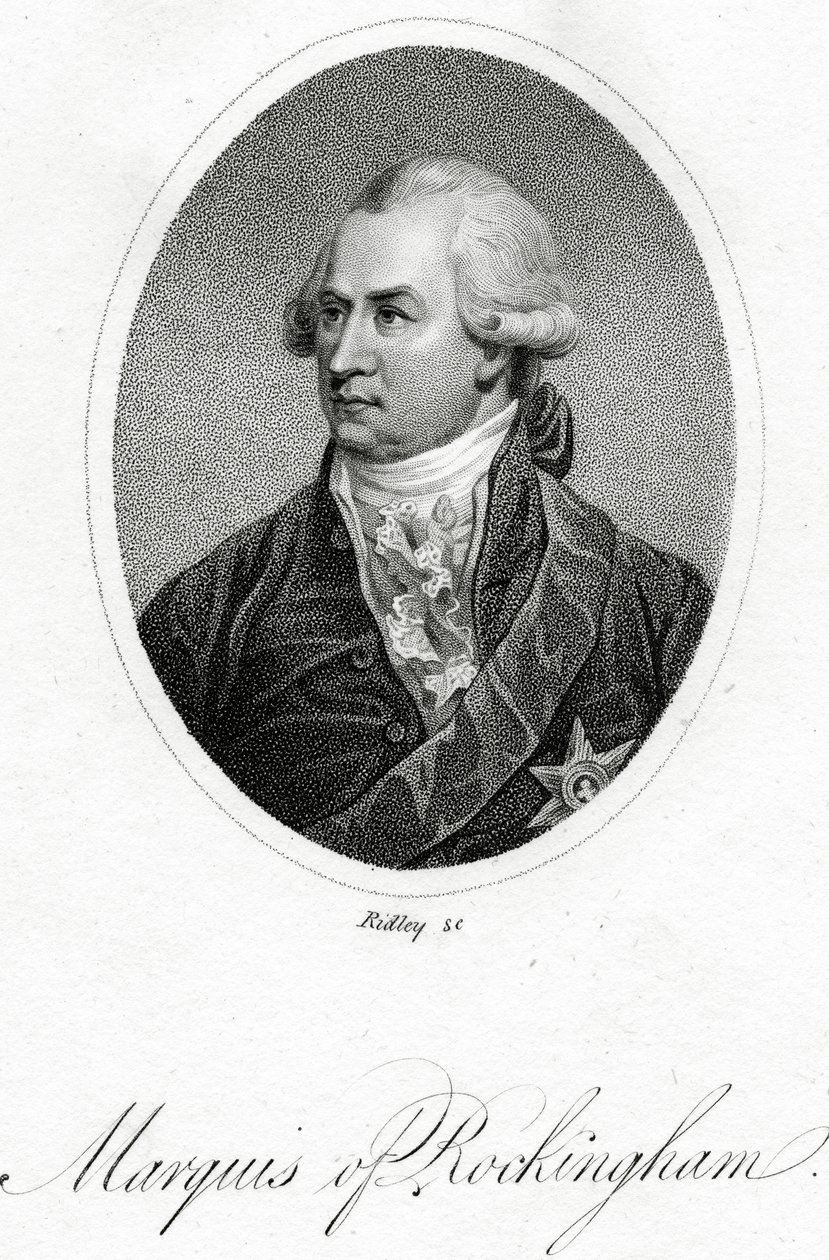 Marquis of Rockingham, grawerowane przez Williama Ridleya, z „Junius Stat Nominus Umbra” przypisywanego Sir Philipowi Francisowi, opublikowane w 1805 r. autorstwa English School
