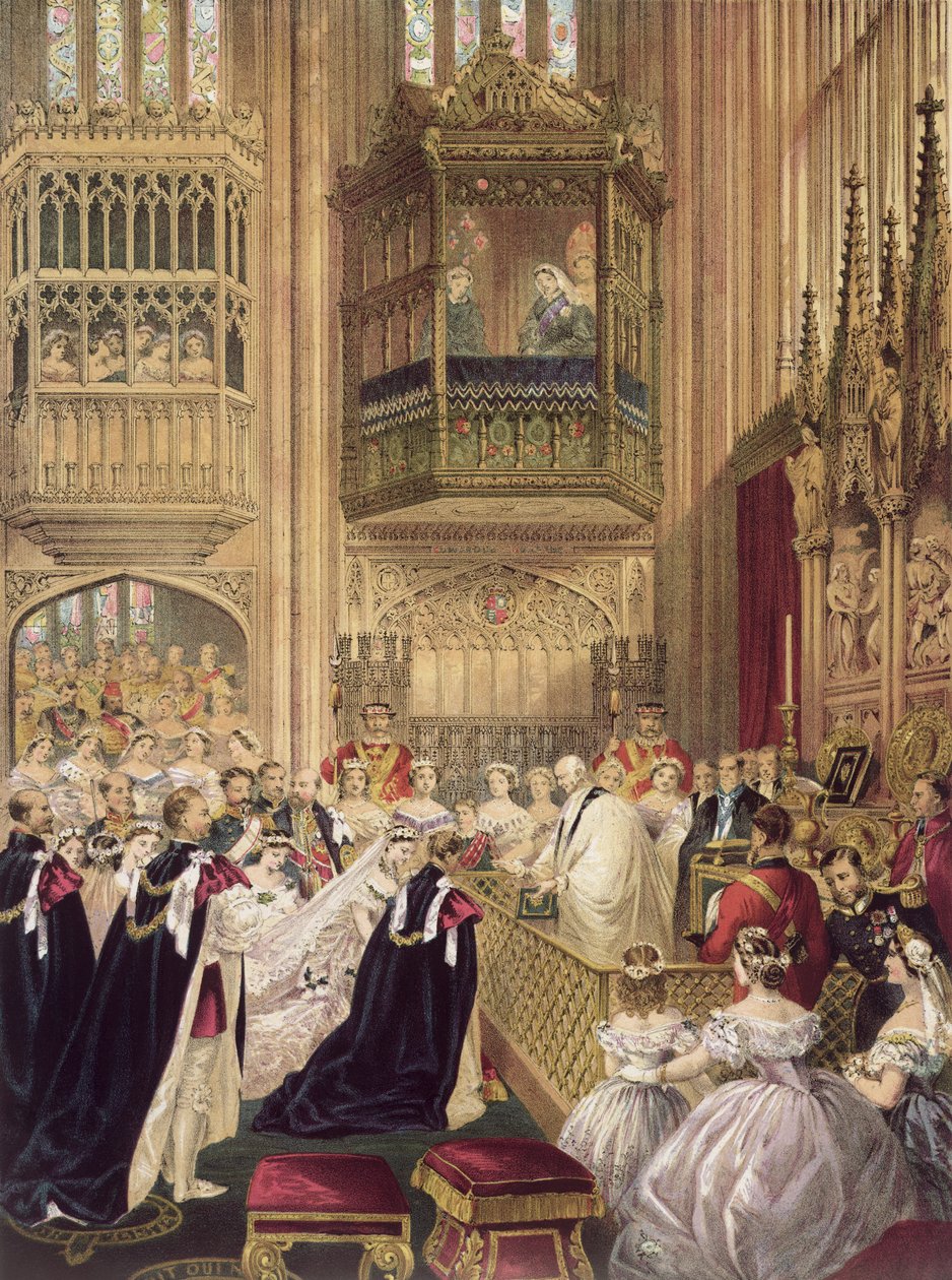 Małżeństwo Edwarda VII (1841-1910) księcia Walii z księżniczką Danii Aleksandrą (1844-1925), kaplica św. Jerzego w Windsorze, 7 marca 1863 r. autorstwa English School