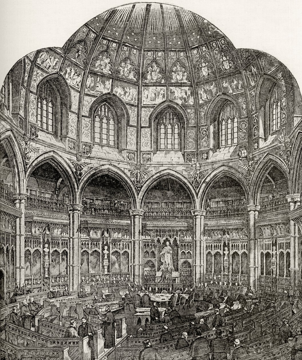 The New Common Council Chamber, Guildhall, z książki „London Pictures: Drawn with Pen and Pencil” autorstwa ks. Richarda Lovetta, opublikowanej w 1890 r. autorstwa English School