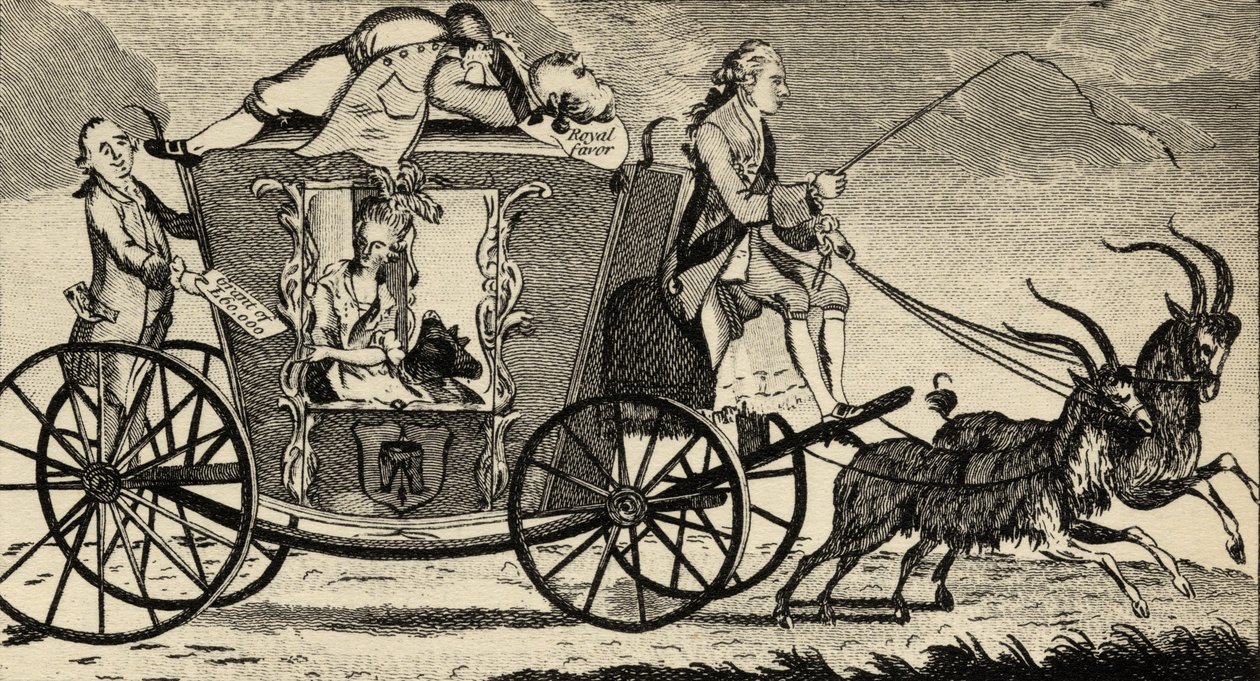 Nowy Vis a Vis, czyli Florizel prowadzący Perditę, z magazynu Ramblers, sierpień 1783 r. autorstwa English School