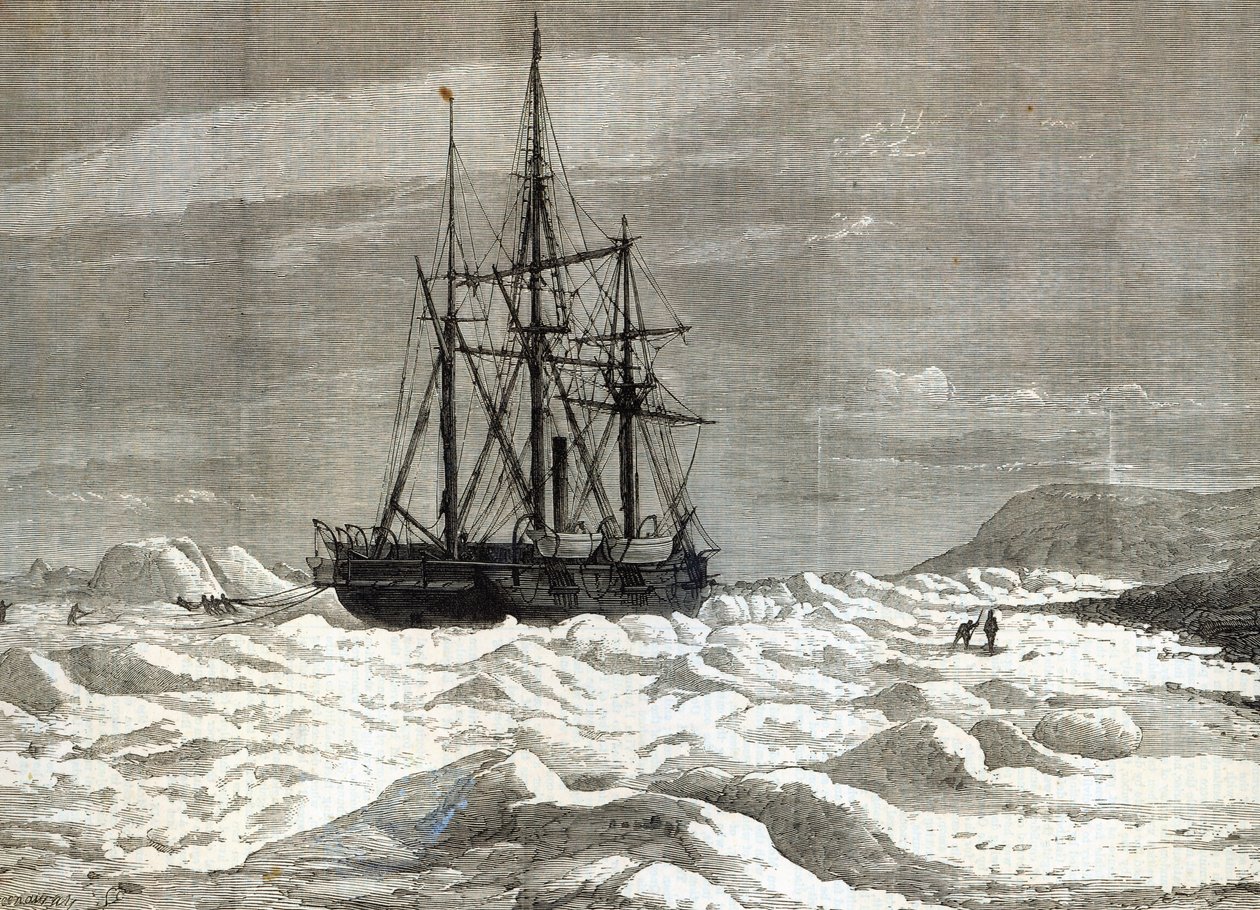 Ekspedycja na Biegun Północny: Alarm zgryziony przez lód o brzeg przylądka Beechy, z „The Illustrated London News”, 1876 autorstwa English School
