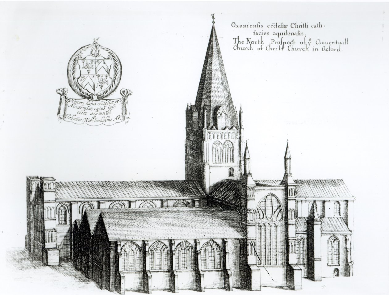 North Prospect of Conuentuall Church of Christ Church w Oksfordzie (rycina) (zdjęcie bw) autorstwa English School