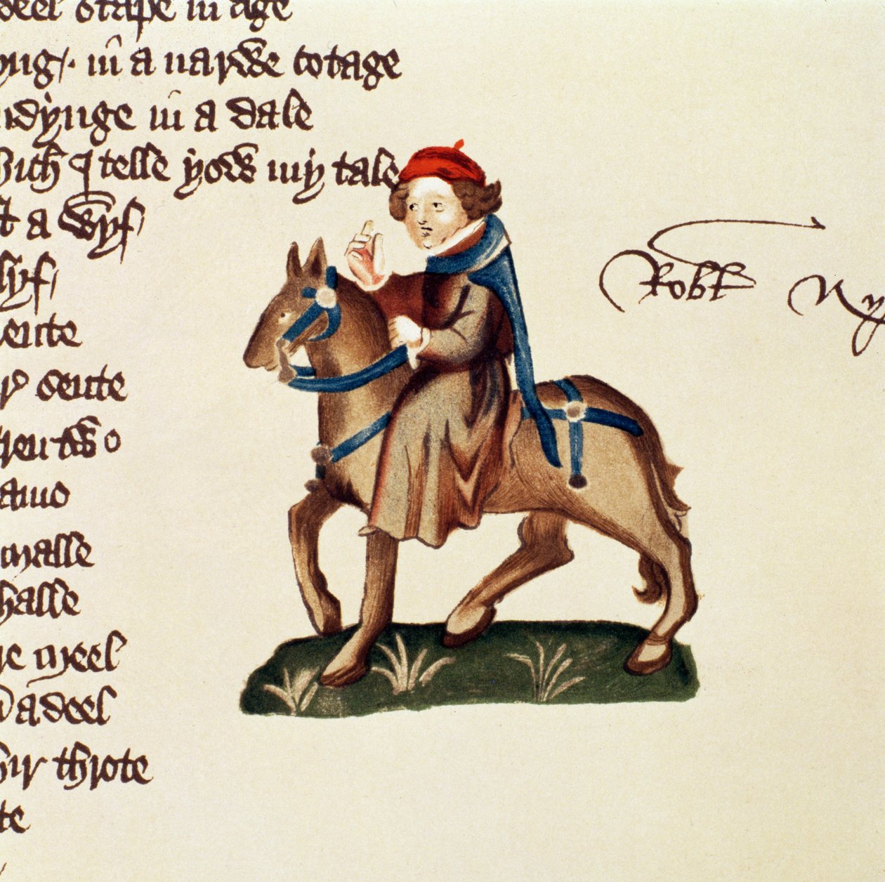 Kapłan zakonnic, fragment Opowieści kanterberyjskich, Geoffrey Chaucer (ok. 1342-1400) Rękopis Ellesmere, wydanie faksymilowe, 1911 (szczegóły oryginalne zob. 128929) autorstwa English School