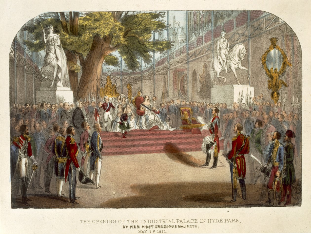 Otwarcie przez królową Wiktorię Pałacu Przemysłowego w Hyde Parku, 1 maja 1851, wyd. W. Warda (druk) autorstwa English School