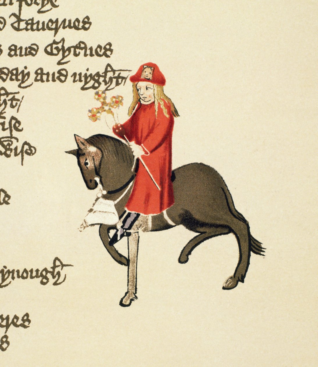 The Pardoners Tale, fragment z The Canterbury Tales, Geoffrey Chaucer (ok. 1342-1400) Rękopis Ellesmere, wydanie faksymilowe, 1911 (szczegóły oryginalne zob. 91200 i 128927) autorstwa English School