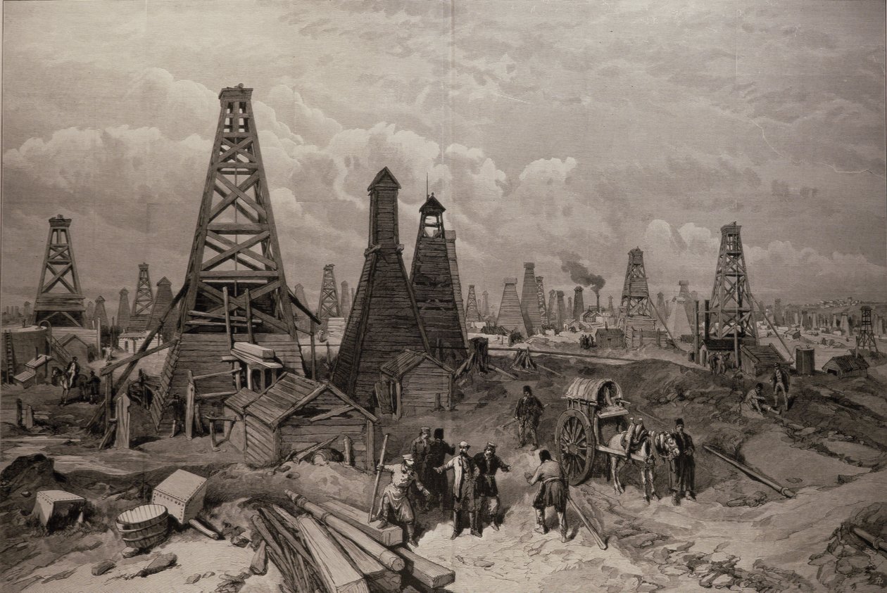 Szyb naftowy w Baku nad Morzem Kaspijskim, z „The Illustrated London News”, 19 czerwca 1886 autorstwa English School