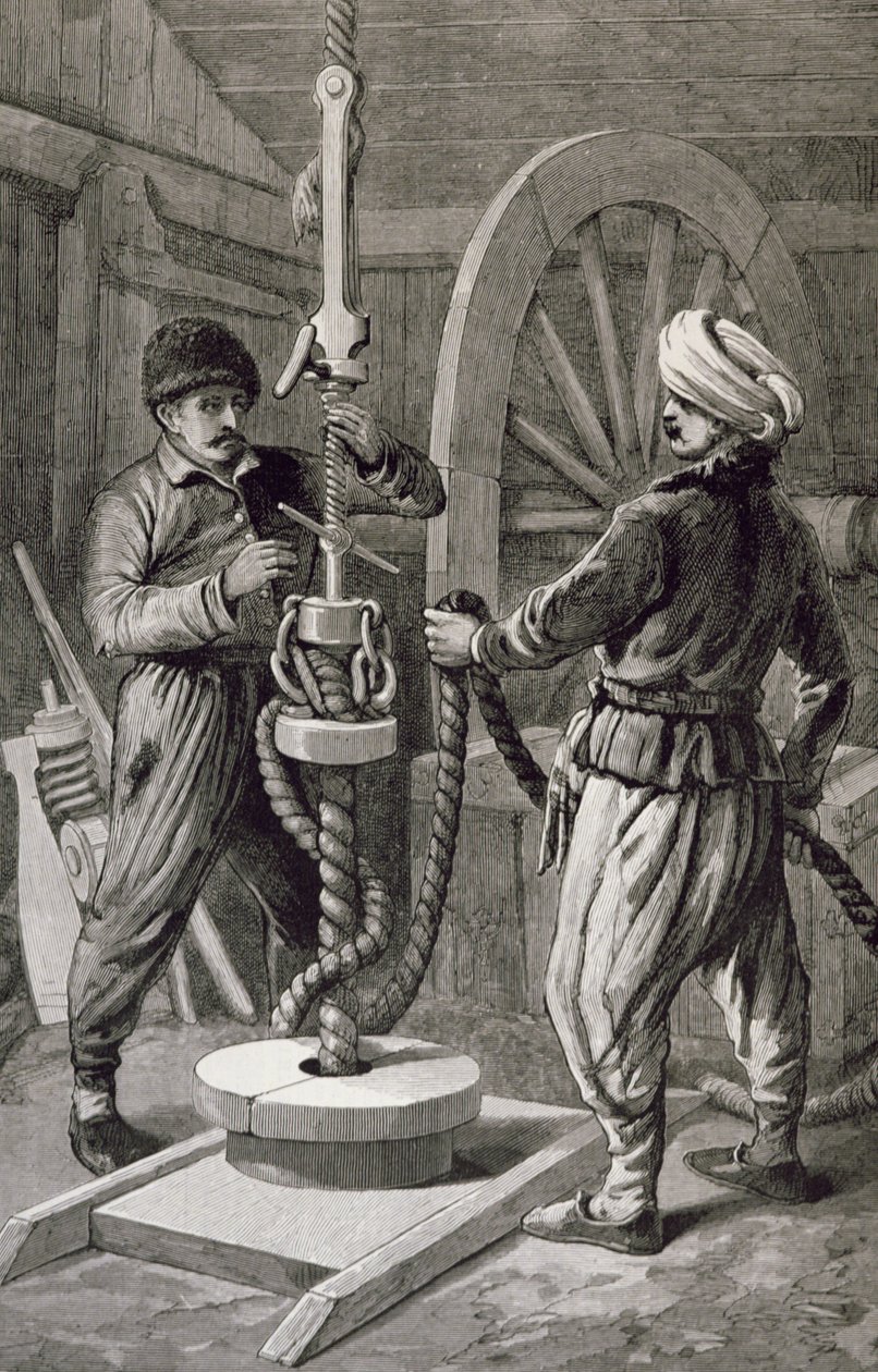 Studnie naftowe w Baku nad Morzem Kaspijskim: wiercenie szybu naftowego, z „The Illustrated London News”, 6 grudnia 1886 autorstwa English School