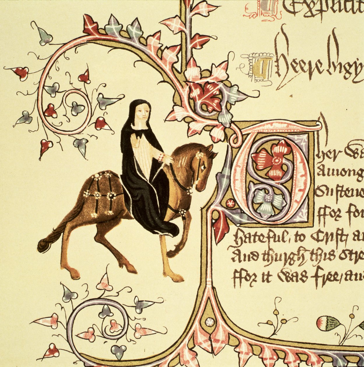 Przeorysza, fragment Opowieści kanterberyjskich, Geoffrey Chaucer (ok. 1342-1400) Rękopis Ellesmere, wydanie faksymilowe, 1911 (szczegóły oryginalne zob. 128945) autorstwa English School