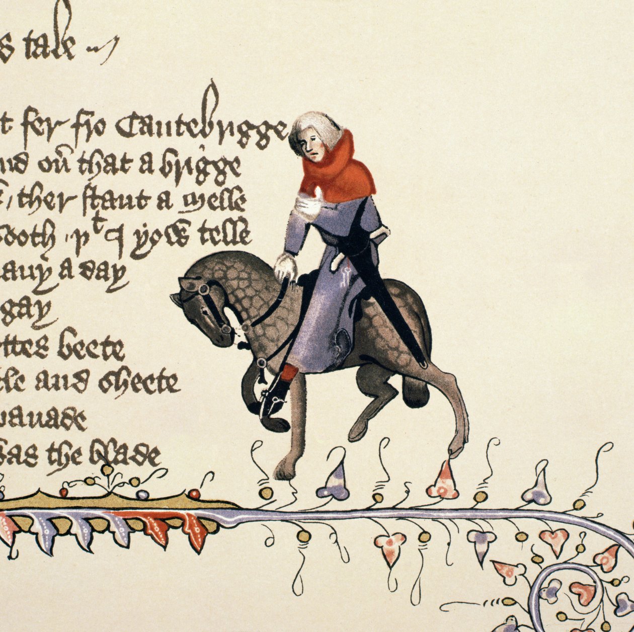 The Reeve, fragment z Opowieści kanterberyjskich, Geoffrey Chaucer (ok. 1342-1400) Rękopis Ellesmere, wydanie faksymilowe, 1911 (szczegóły oryginalne zob. 128932) autorstwa English School