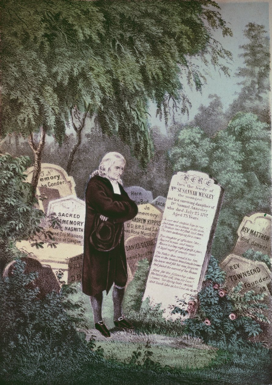 Wielebny John Wesley odwiedzający grób matki autorstwa English School