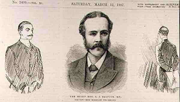 Właściwy kochanie. A. J. Balfour (1848-1930), MP, nowy sekretarz generalny Irlandii, z The Illustrated London News, 12 marca 1887 autorstwa English School