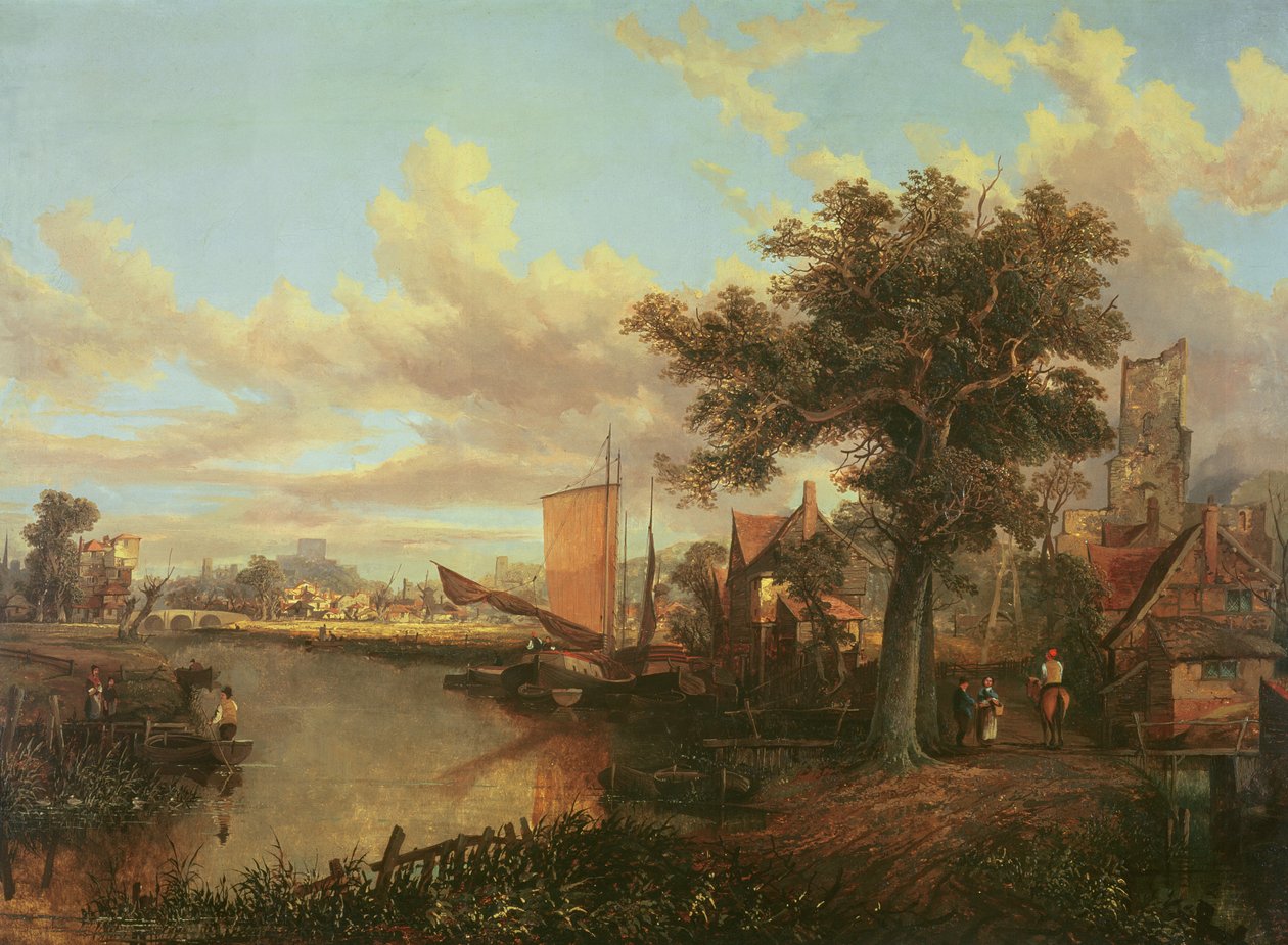 Rzeka Yare z dalekim widokiem na Norwich, ok. 1840 autorstwa English School