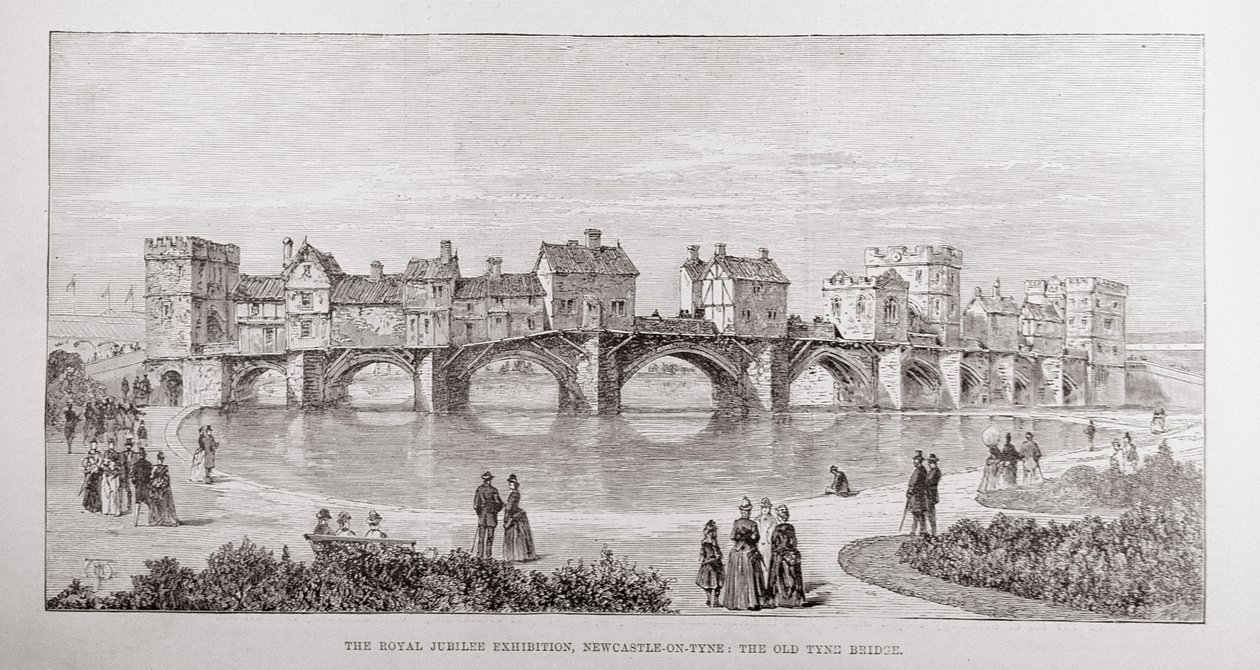 Królewska Wystawa Jubileuszowa, Newcastle-on-Tyne: The Old Tyne Bridge, z „The Illustrated London News”, 14 maja 1887 autorstwa English School