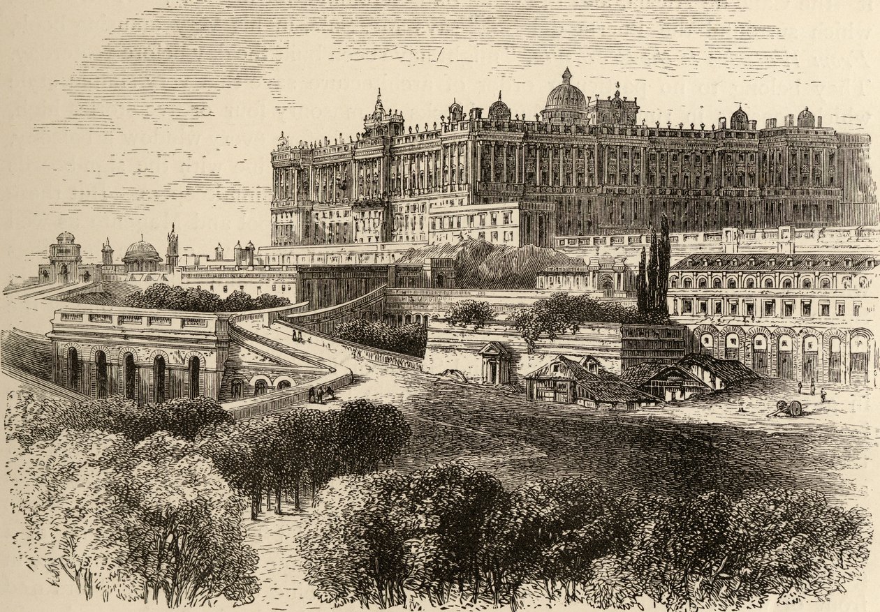 Pałac Królewski, Madryt, ilustracja z "Hiszpańskich obrazów" autorstwa ks. Samuela Manninga autorstwa English School