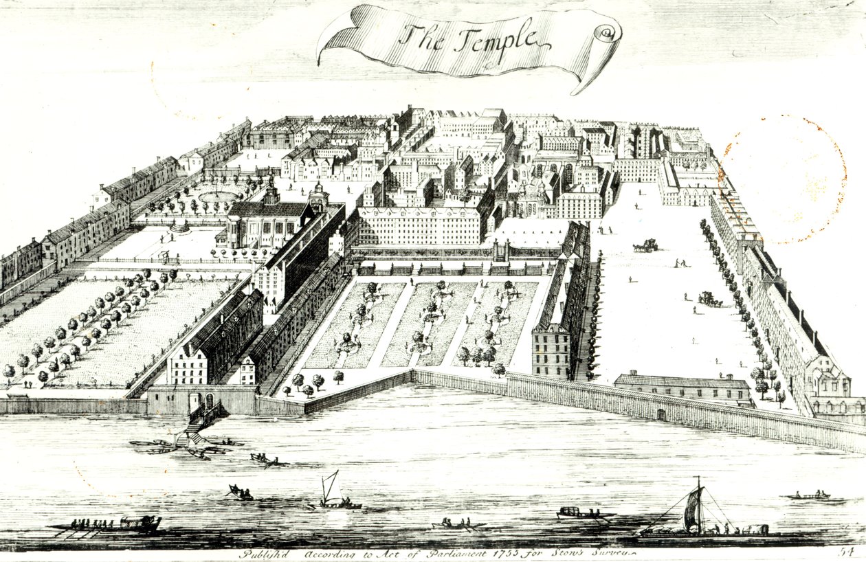 Świątynia, ilustracja z „Przeglądu miast Londynu i Westminsteru” Johna Stow, opublikowana w 1755 r. autorstwa English School