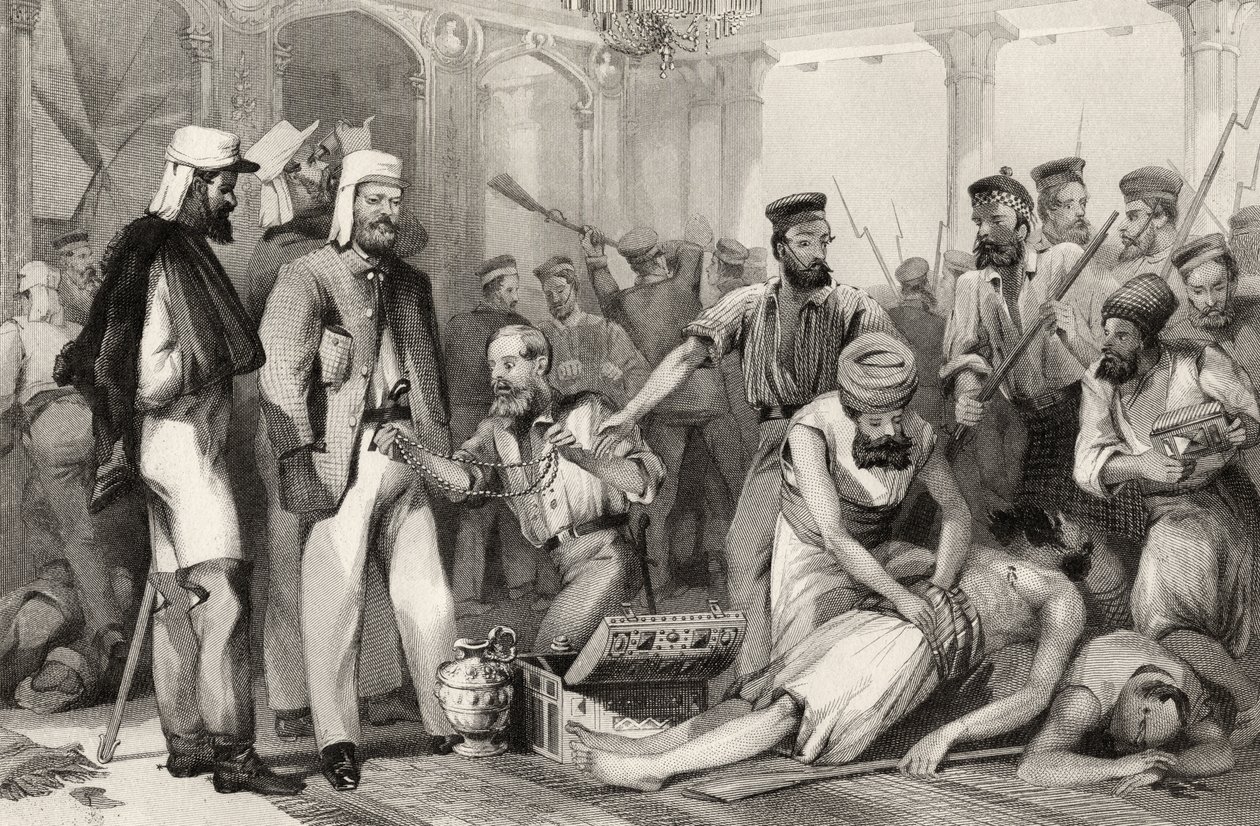 Korespondent „Timesa” przyglądający się zwolnieniu Kaisera Bacha po zdobyciu Lucknow 15 marca 1858 r. autorstwa English School