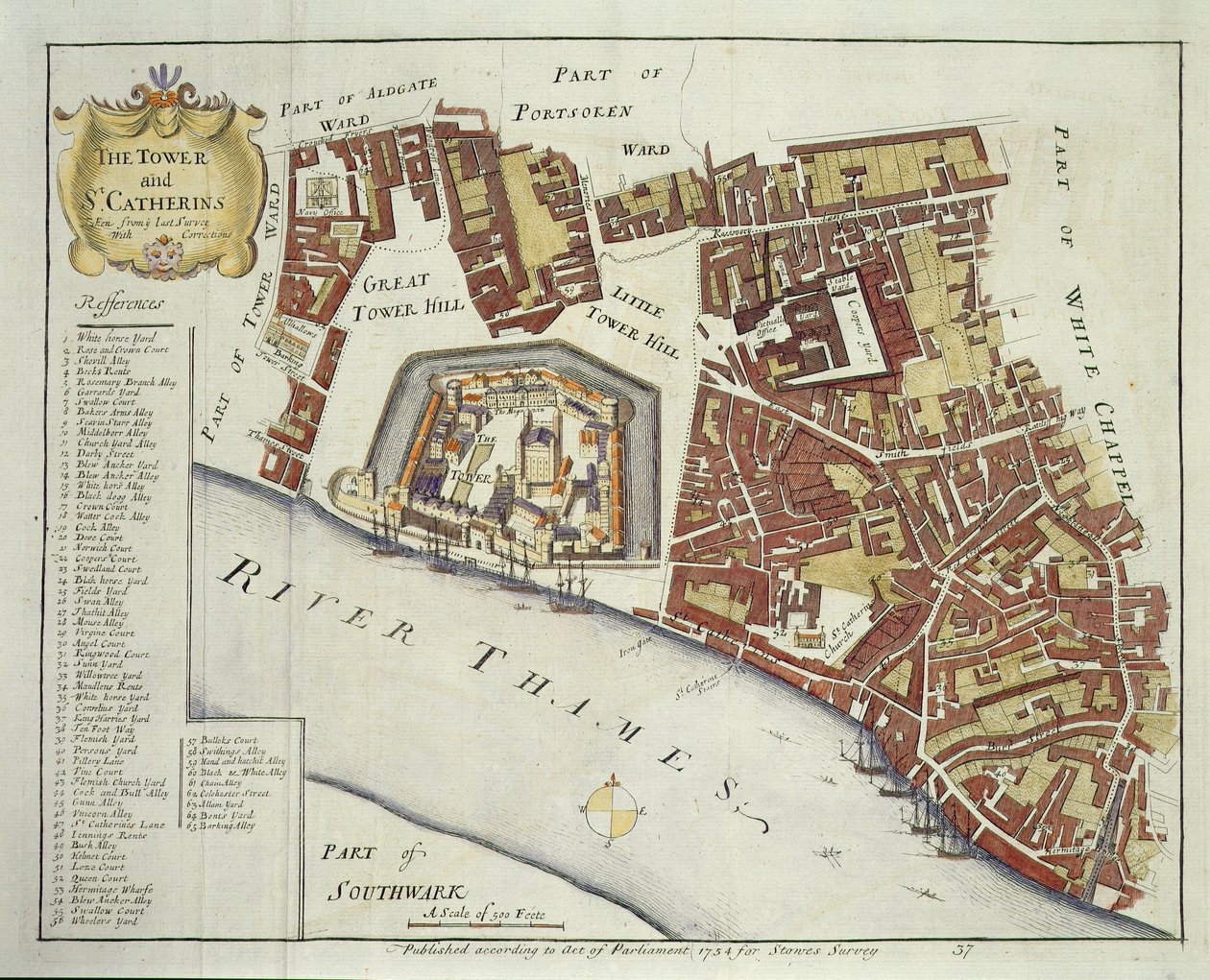 The Tower and St. Catherines, dla Stows Survey of London, wyd. 1754 (szczegóły w 94440) autorstwa English School