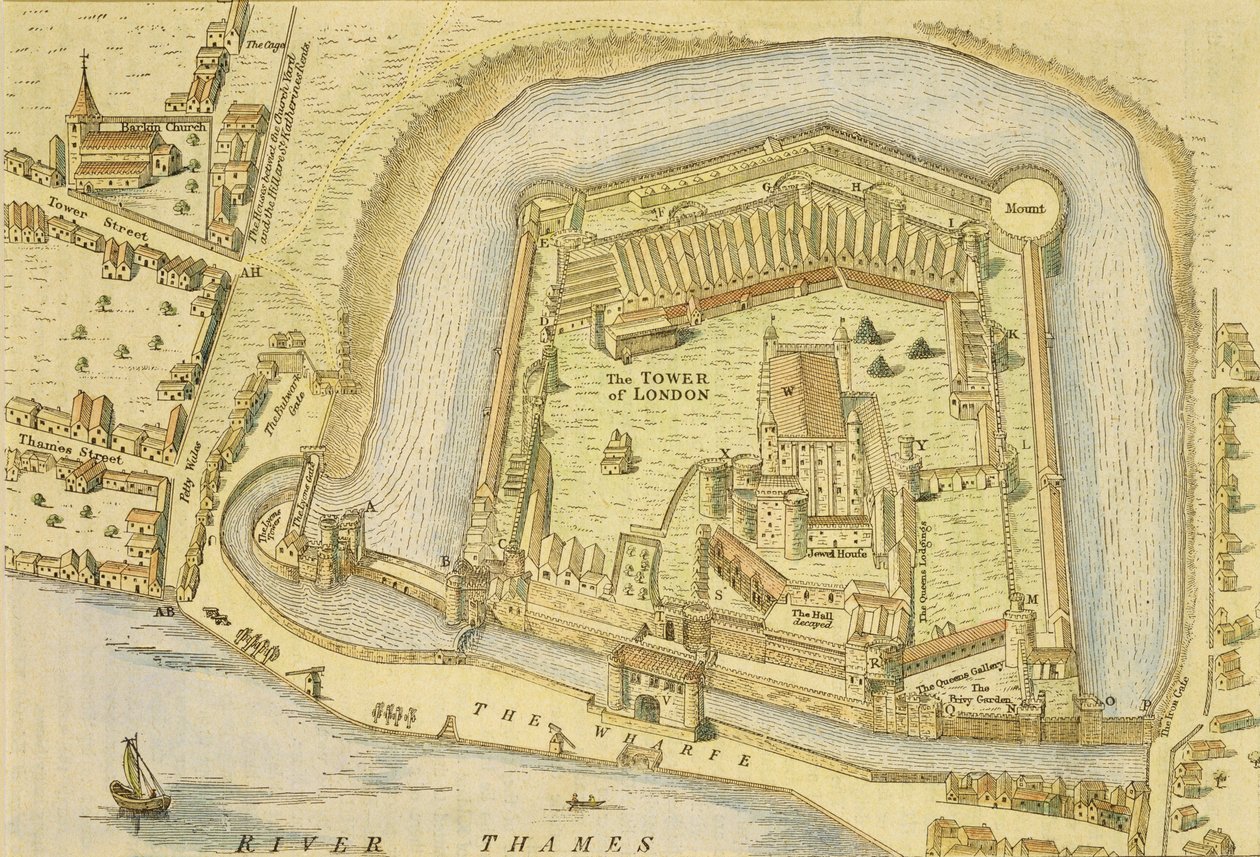 Tower of London, z ankiety przeprowadzonej w 1597 roku przez W. Haiwarda i J. Gascoyne autorstwa English School