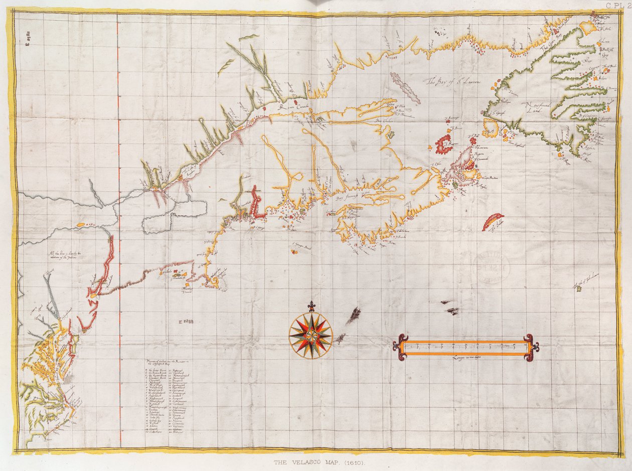 Mapa Velasco, faks, 1610 autorstwa English School