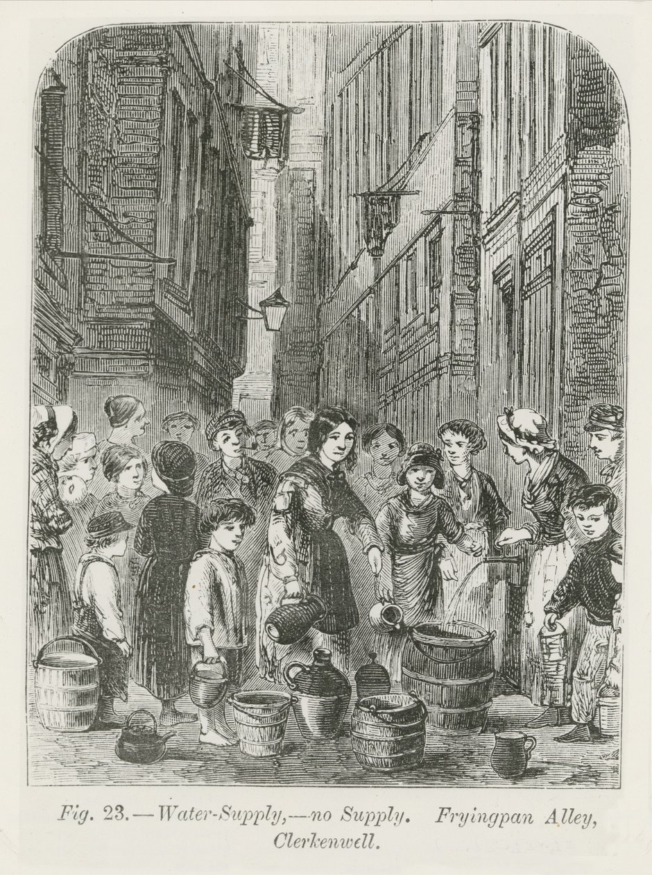 Zaopatrzenie w wodę w Alei Patelni, Clerkenwell, 1864 autorstwa English School