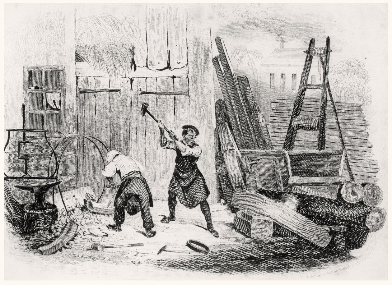 The Wheel Wright, z Księgi zawodów, grawerowane przez J. Millera, 1836 autorstwa English School