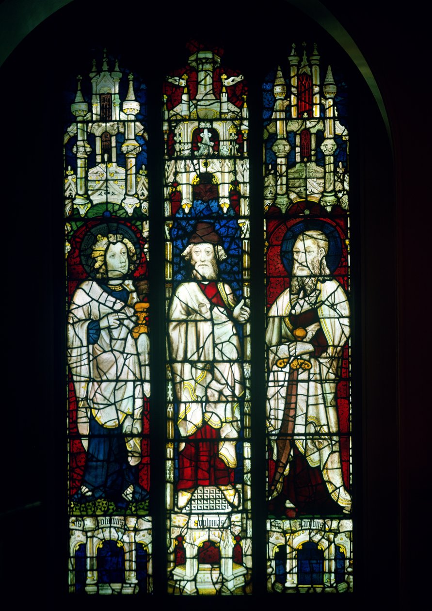 Okno Winchester, przedstawiające św. Jana Ewangelistę, św. Jakuba Mniejszego i proroka Sofoniasza, 1392 (witraż) autorstwa English School