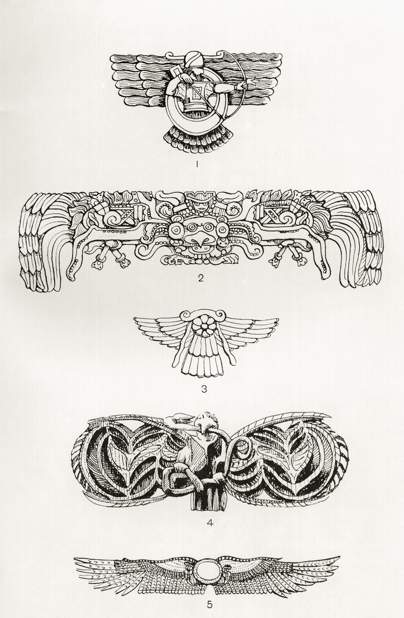 Skrzydlaty dysk, ilustracja z „Myths of Pre-Columbian America” Donalda A. Mackenzie, opublikowana w 1923 roku autorstwa English School