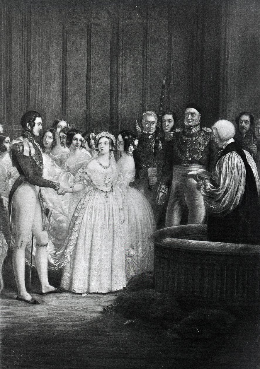 Ceremonia ślubna królowej Wiktorii i księcia Alberta 10 lutego 1840 r autorstwa English School