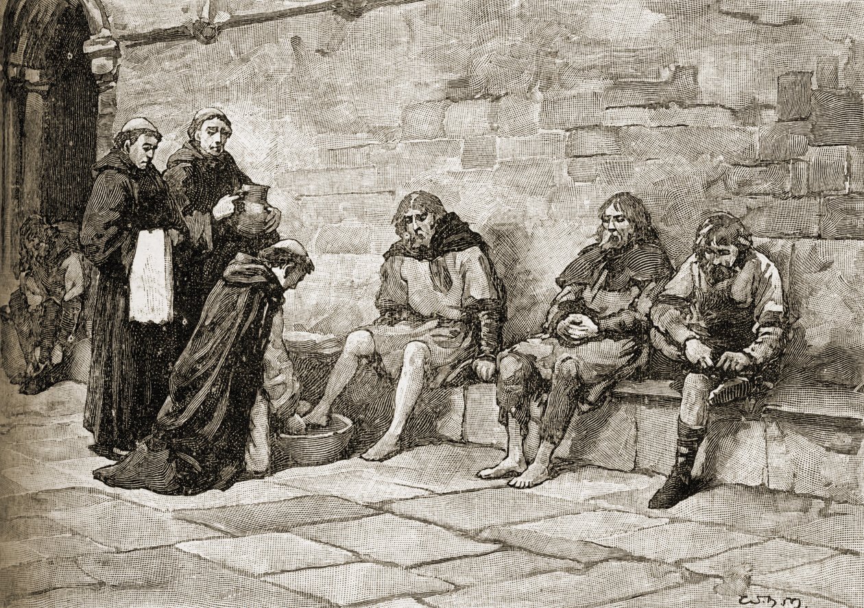Thomas Becket (ok.1118-70) myjący stopy żebrakom autorstwa English School