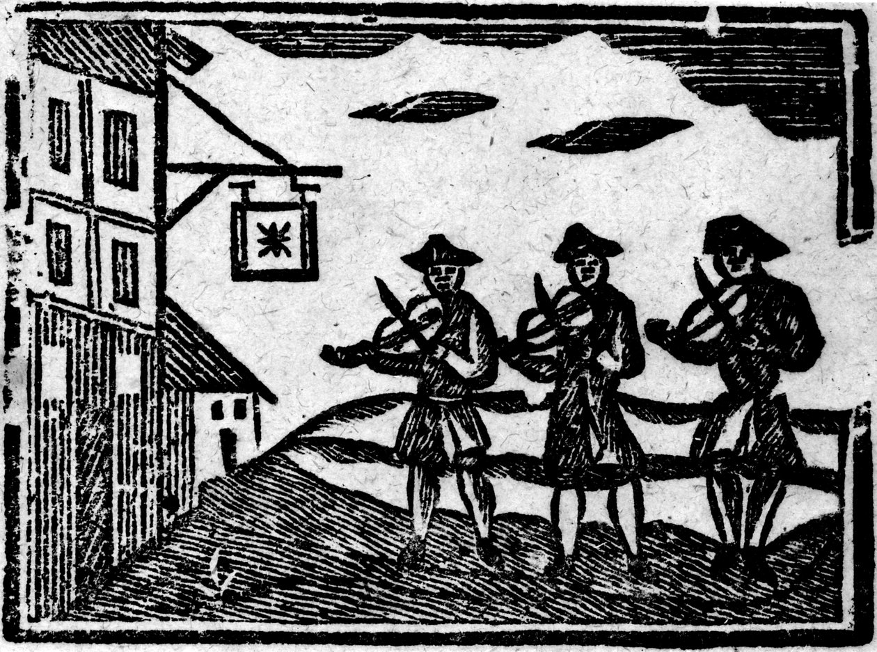 Trzej Skrzypkowie, z „Księgi Ballad z Roxburghe” autorstwa English School
