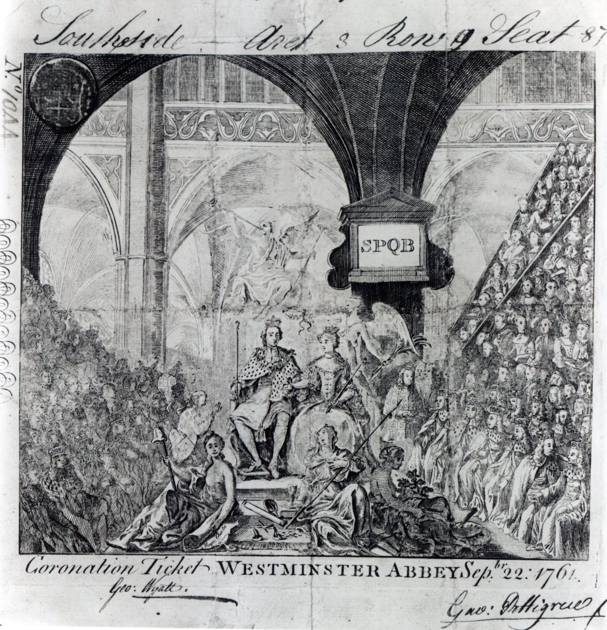 Bilet na koronację Jerzego III w Opactwie Westminsterskim, 22 września 1761 r. autorstwa English School
