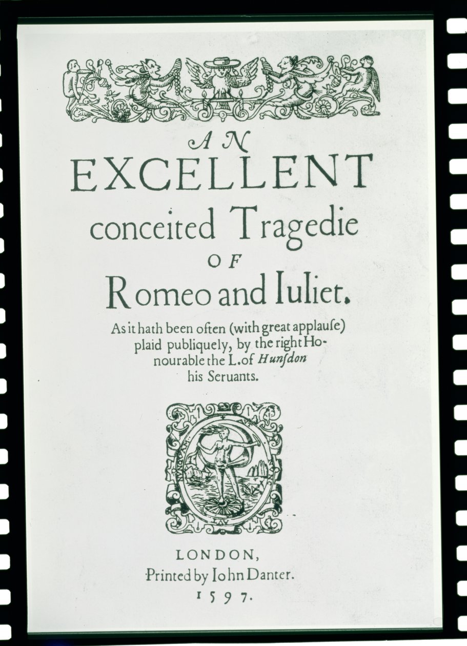 Strona tytułowa z „Romea i Julii” Williama Szekspira (1564-1616) 1597 autorstwa English School