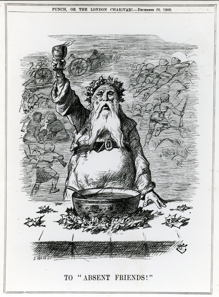 Nieobecni przyjaciele!, rysunek z magazynu „Punch”, 26 grudnia 1900 r. autorstwa English School