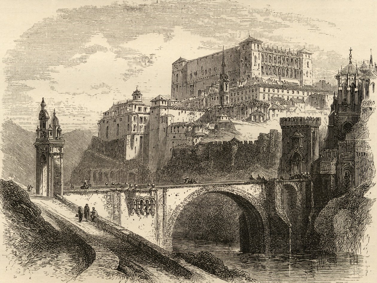 Toledo, Hiszpania, ilustracja z „Spanish Pictures” ks. Samuela Manninga autorstwa English School