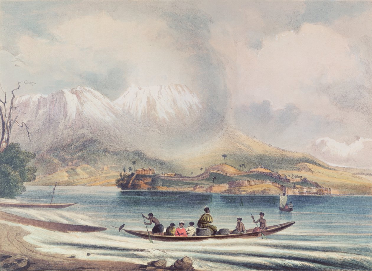 Wulkan Tongariro, Nowa Zelandia (kolor grawerowany) autorstwa English School