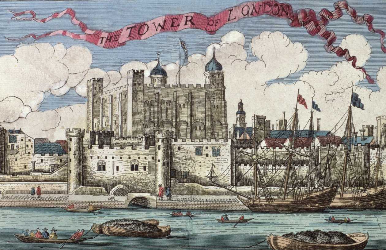 Tower of London widziana z Tamizy, z „Księgi perspektyw niezwykłych miejsc w Londynie i okolicach”, ok. 1700 autorstwa English School
