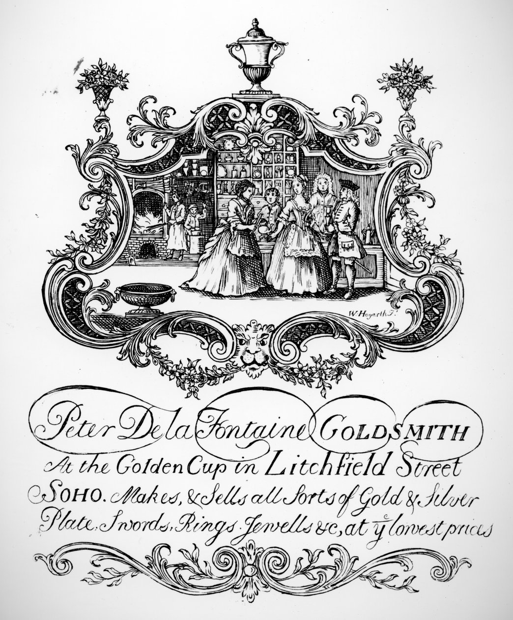 Karta handlowa dla Petera De la Fontaine, złotnika, ok. 1790 autorstwa English School
