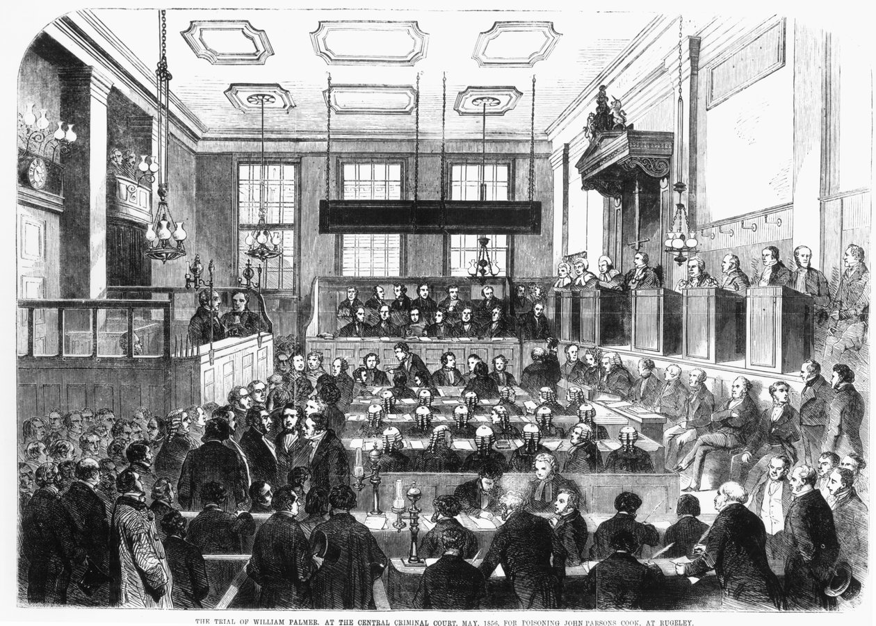 Proces Williama Palmera, przed Centralnym Sądem Kryminalnym, maj 1856, za otrucie Johna Parsonsa Cooka, w Rugeley autorstwa English School