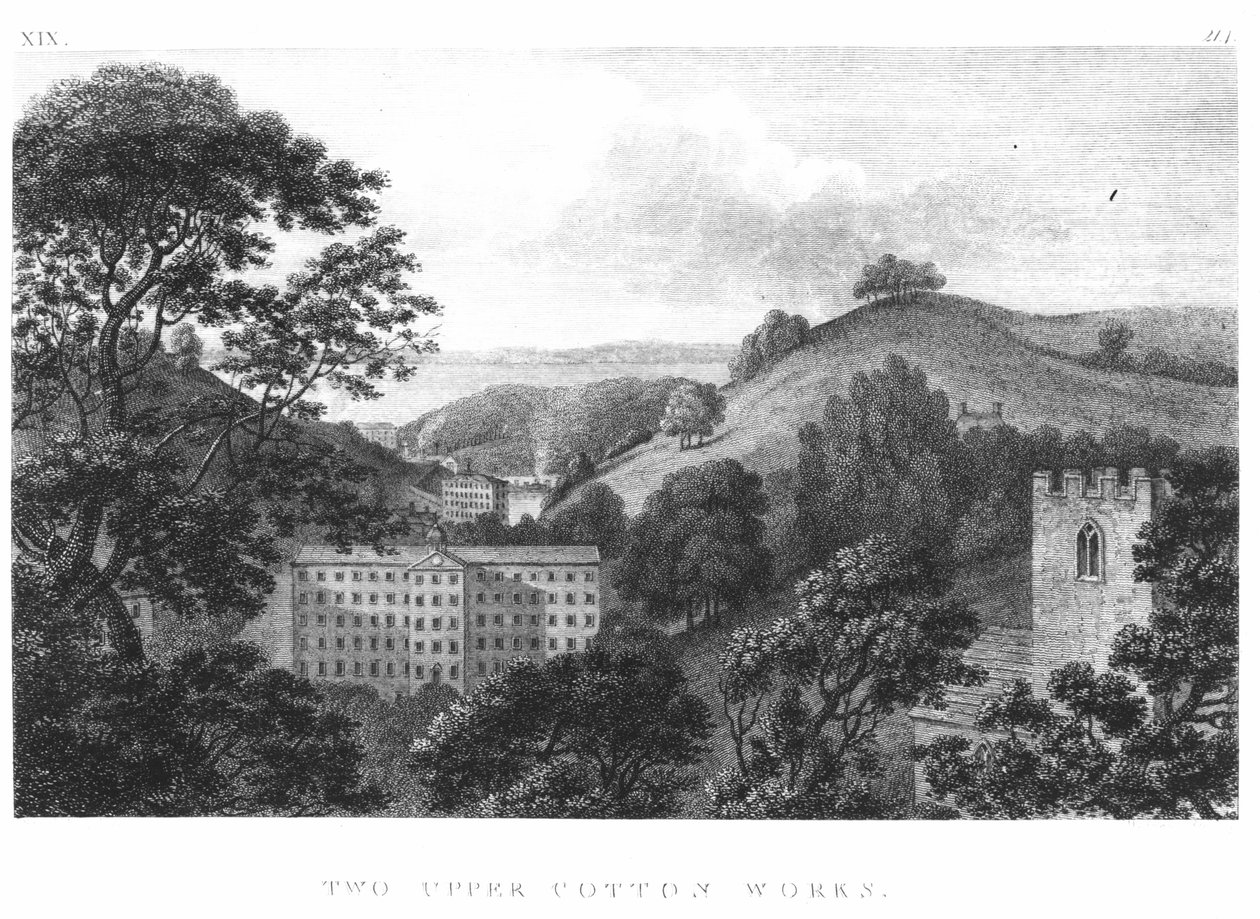 Dwie Górne Zakłady Bawełniane, zakłady tekstylne New Lanark, 1796 r autorstwa English School