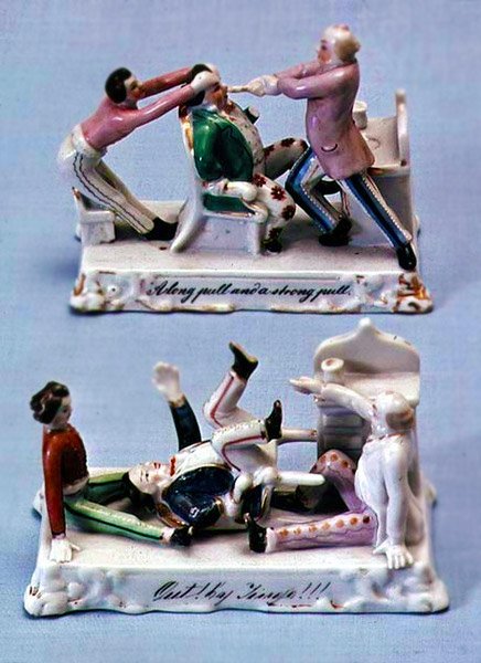 Dwie porcelanowe owiewki: Long Pull i Strong Pull oraz Out! By Jingo!!!, ok. 1875-90 autorstwa English School