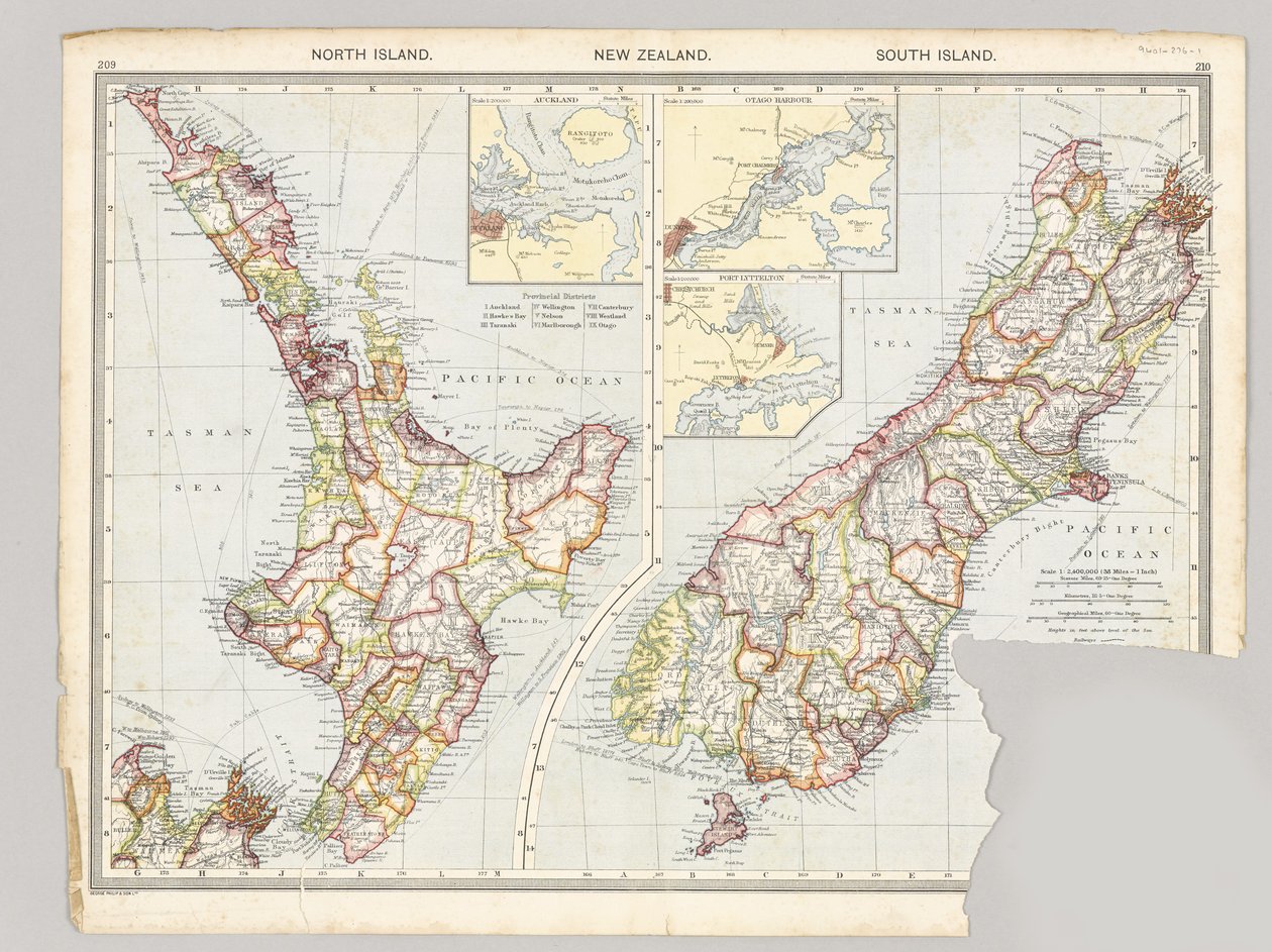 Dwie mapy Taranaki w Nowej Zelandii pokazujące operacje pułku Middlesex podczas wojny maoryskiej, 1860-72 autorstwa English School