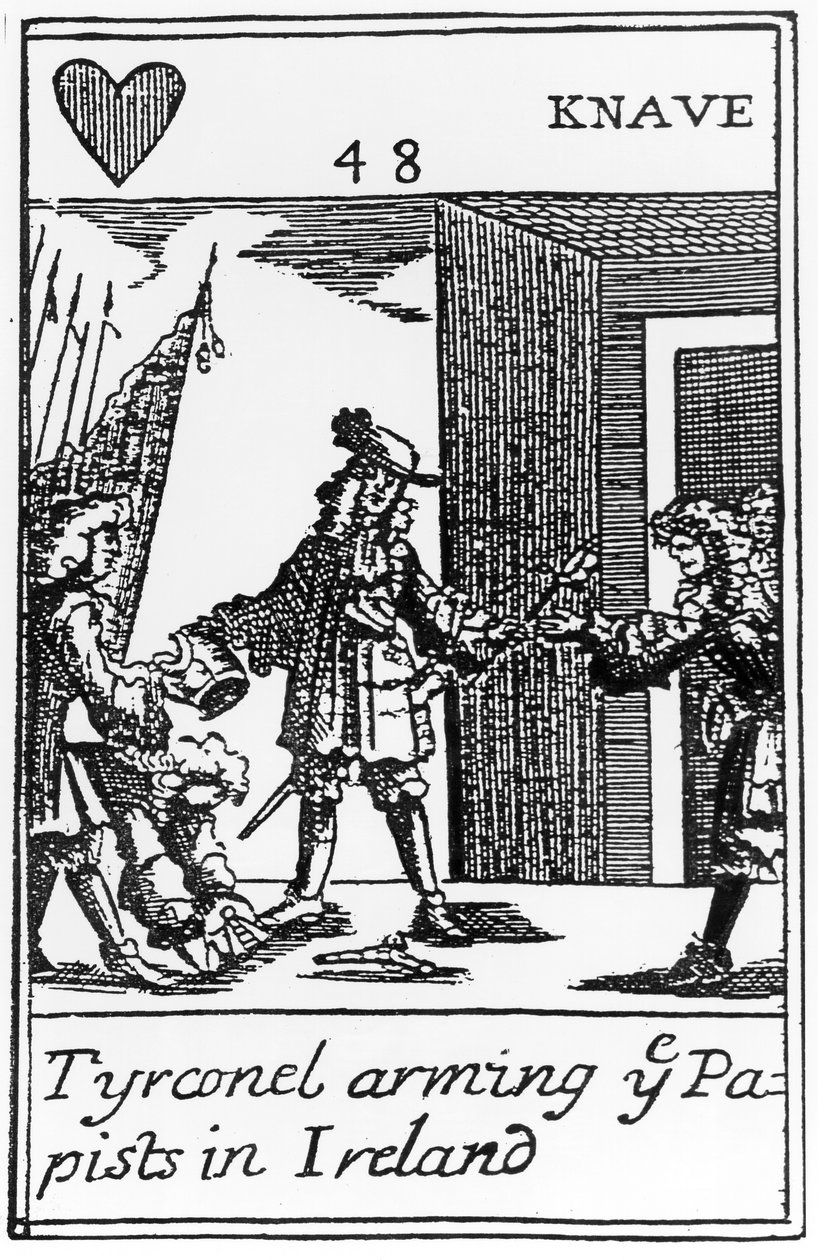 Tyrconnel Arming the Papists in Ireland, antykatolicka karta do gry upamiętniająca Chwalebną Rewolucję z 1688 r. (patrz 115649) autorstwa English School