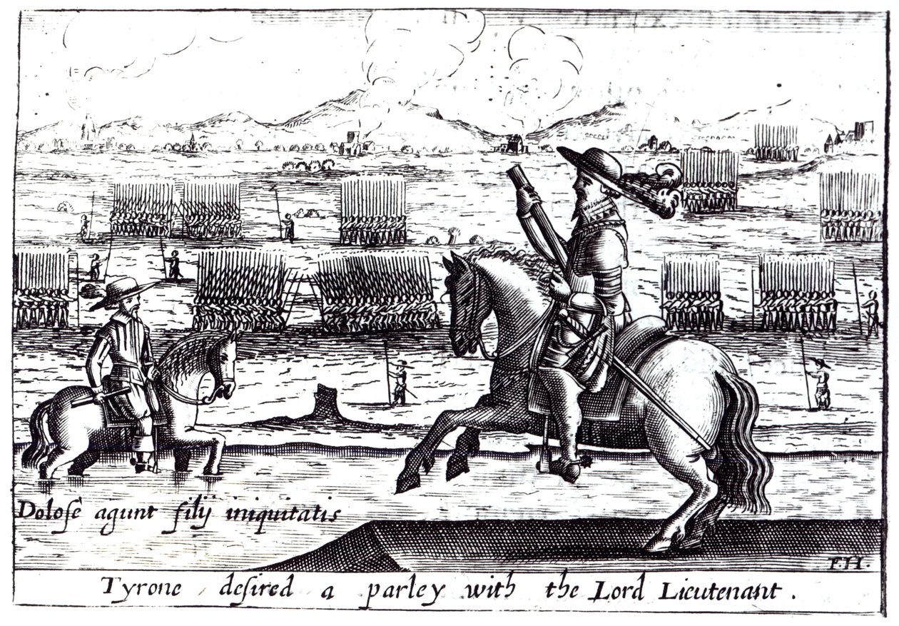 Tyrone pragnął pertraktacji z Lordem Porucznikiem w Kinsale, 1601 autorstwa English School