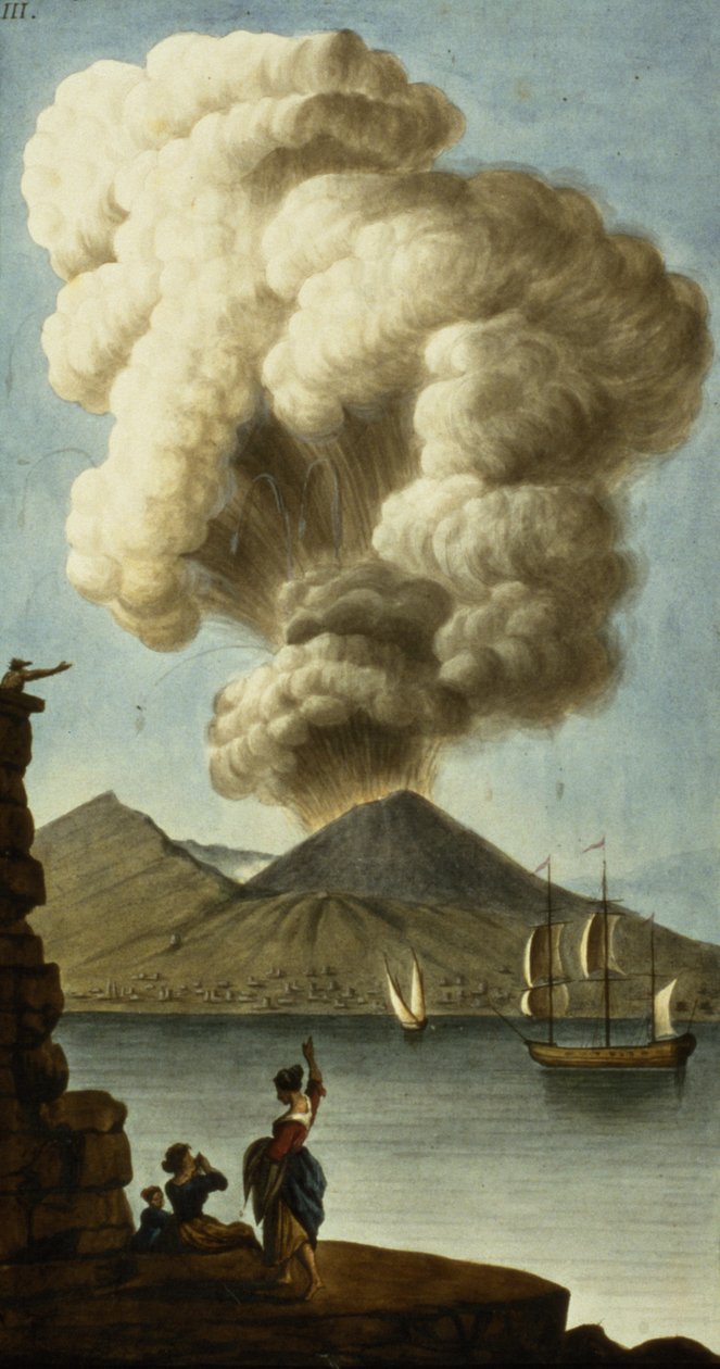 Wybuch Wezuwiusza, płyta III z Sir William Hamiltons Campi Phlegraeiae (suplement), 1779 (wc) autorstwa English School